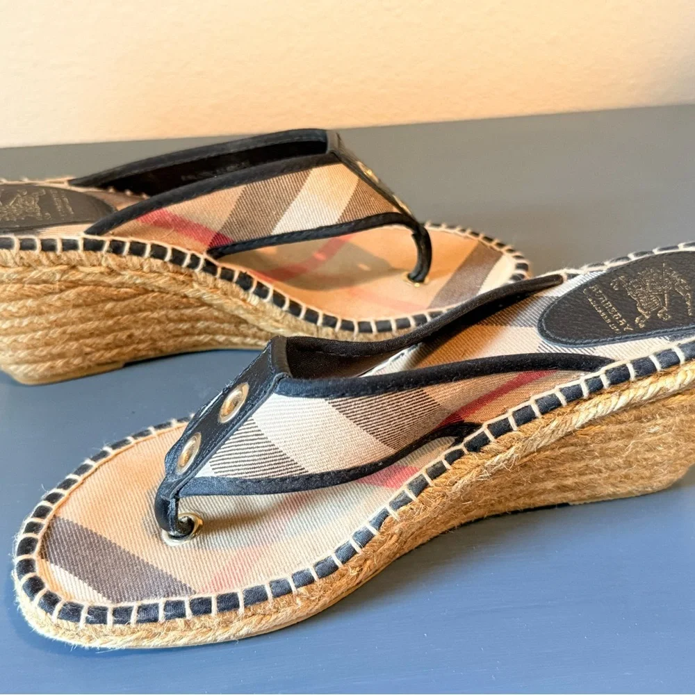 Burberry Plaid Espadrille Thong Sandals - Picture 2 of 6